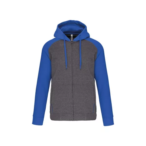 PA380 kétszínű cipzáras kapucnis kapucnis pulóver Proact, Grey Heather/Sporty Royal Blue-M