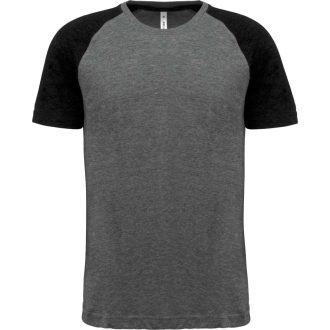   PA4010 kétszínű raglános rövid ujjú unisex sportpóló Proact, Grey Heather/Black Heather-S