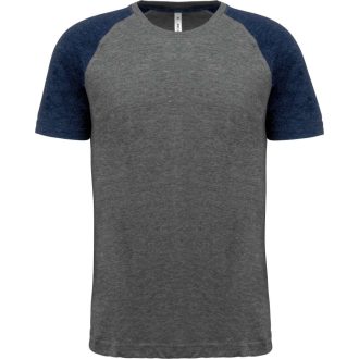   PA4010 kétszínű raglános rövid ujjú unisex sportpóló Proact, Grey Heather/Sporty Navy Heather-S
