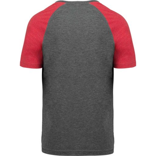 PA4010 kétszínű raglános rövid ujjú unisex sportpóló Proact, Grey Heather/Sporty Red Heather-S