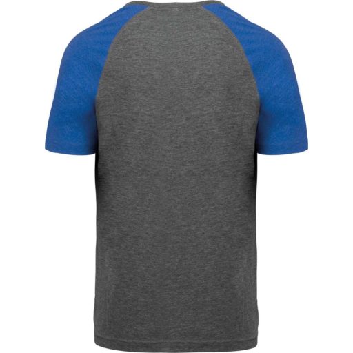 PA4010 kétszínű raglános rövid ujjú unisex sportpóló Proact, Grey Heather/Sporty Royal Blue Heather-L