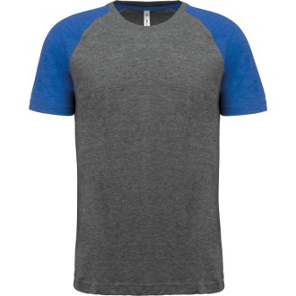   PA4010 kétszínű raglános rövid ujjú unisex sportpóló Proact, Grey Heather/Sporty Royal Blue Heather-S