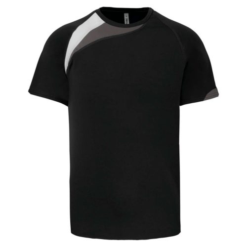 PA436 unisex rövid ujjú kereknyakú sportpóló színes panelekkel Proact, Black/White/Storm Grey-2XL