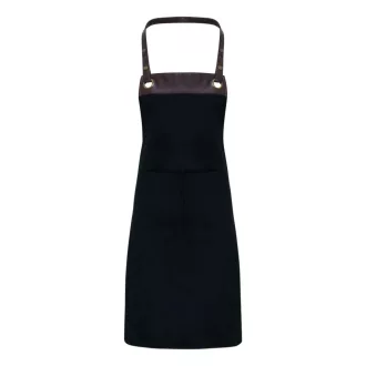   PR123 hosszú kötény zsebbel és patentos nyakpánttal Premier, Black/Brown-U