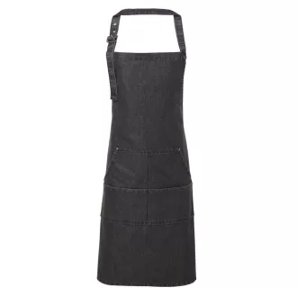   PR126 antikolt hosszú farmerkötény sok zsebbel Premier, Black Denim-U