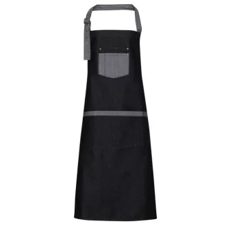   PR127 hosszú farmerkötény kontrasztos zsebekkel és pánttal Premier, Black Denim-U