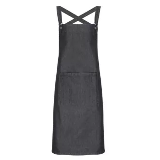   PR129 hosszú kötény saját anyagából készült pántokkal Premier, Black Denim-U