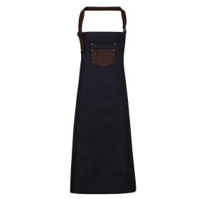   PR136 vízlepergető felületü hosszú farmer kötény Premier, Indigo/Brown Denim-U