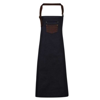   PR136 vízlepergető felületü hosszú farmer kötény Premier, Indigo/Brown Denim-U