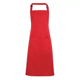   PR154 COLOURS nagy zsebes hosszú kötény saját anyagú pántokkal Premier, Strawberry Red-U