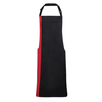   PR162 COLOURS nyakas félhosszú kötény kontrasztos hosszanti betéttel Premier, Black/Red-U