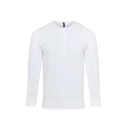 PR218 férfi gombos nyakú felgombolható hosszú ujjú sztreccspóló Premier, White-2XL