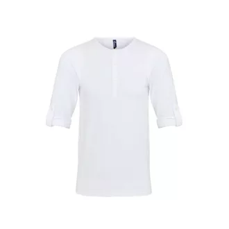   PR218 férfi gombos nyakú felgombolható hosszú ujjú sztreccspóló Premier, White-XS