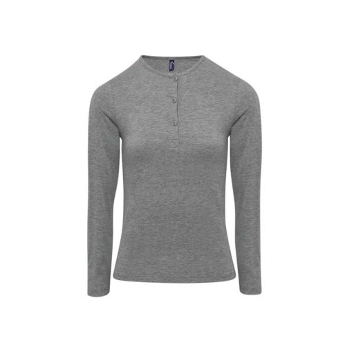 PR318 Női gombos nyakú felgombolható hosszú ujjú sztreccspóló Premier, Grey Marl-XL