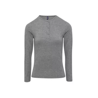   PR318 Női gombos nyakú felgombolható hosszú ujjú sztreccspóló Premier, Grey Marl-XS