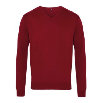   PR694 V-nyakú finom kötésű férfi pulóver Premier, Burgundy-4XL