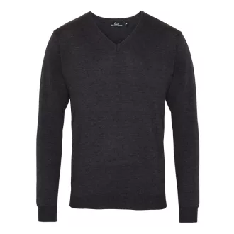   PR694 V-nyakú finom kötésű férfi pulóver Premier, Charcoal-XS