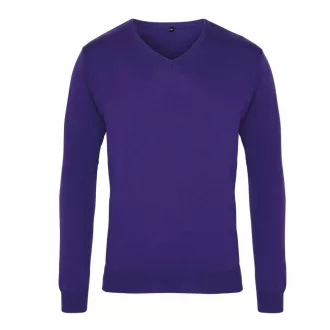   PR694 V-nyakú finom kötésű férfi pulóver Premier, Purple-3XL