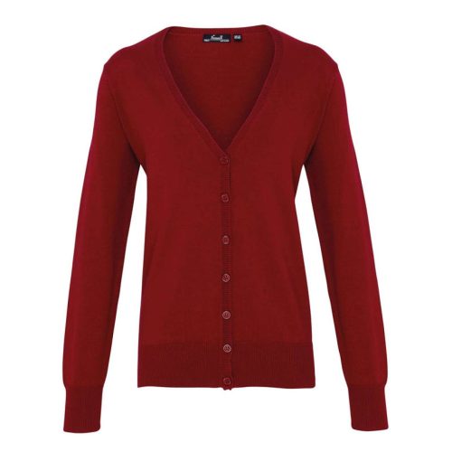 PR697 elől végig gombos V-nyakú finom kötésű Női kardigán Premier, Burgundy-4XL