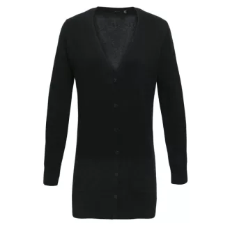   PR698 hosszú fazonú elől végig gombos finom kötésű Női kardigán Premier, Black-XS