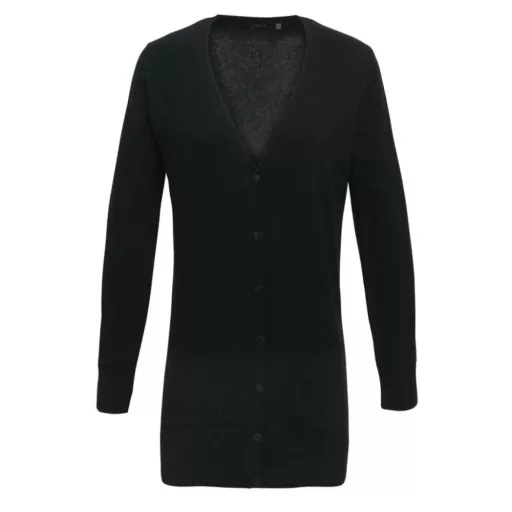 PR698 hosszú fazonú elől végig gombos finom kötésű Női kardigán Premier, Black-XS