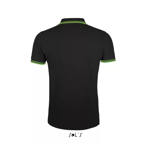 PASADENA férfi galléros póló kontrasztos csíkokkal, SOL'S SO00577, Black/Lime-L