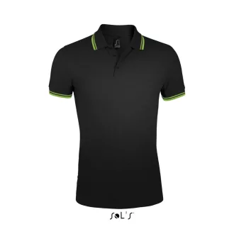   PASADENA férfi galléros póló kontrasztos csíkokkal, SOL'S SO00577, Black/Lime-S