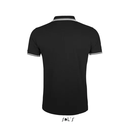 PASADENA férfi galléros póló kontrasztos csíkokkal, SOL'S SO00577, Black/White-3XL