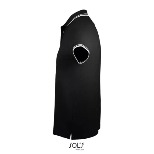 PASADENA férfi galléros póló kontrasztos csíkokkal, SOL'S SO00577, Black/White-3XL