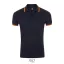 PASADENA férfi galléros póló kontrasztos csíkokkal, SOL'S SO00577, French Navy/Neon Orange-3XL