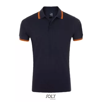   PASADENA férfi galléros póló kontrasztos csíkokkal, SOL'S SO00577, French Navy/Neon Orange-S