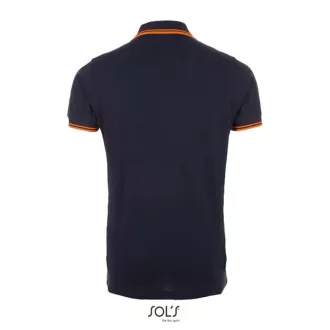   PASADENA férfi galléros póló kontrasztos csíkokkal, SOL'S SO00577, French Navy/Neon Orange-S