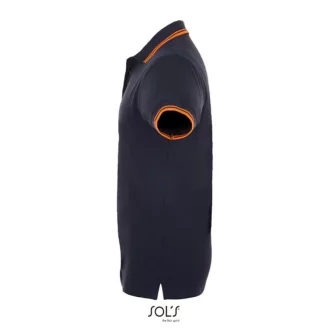   PASADENA férfi galléros póló kontrasztos csíkokkal, SOL'S SO00577, French Navy/Neon Orange-S