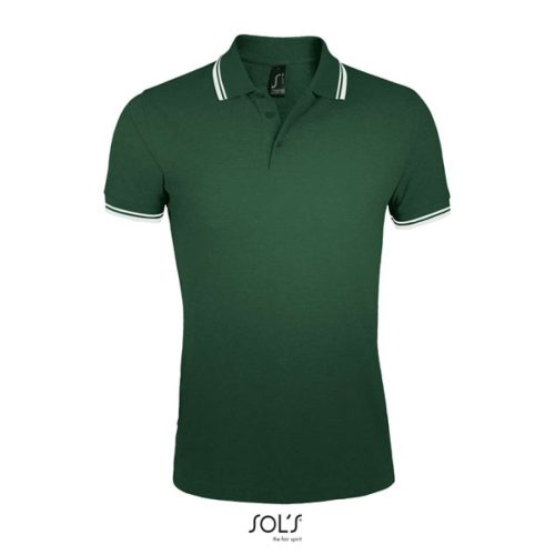 PASADENA férfi galléros póló kontrasztos csíkokkal, SOL'S SO00577, Forest Green/White-3XL