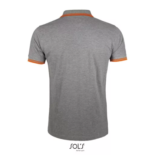 PASADENA férfi galléros póló kontrasztos csíkokkal, SOL'S SO00577, Grey Melange/Orange-3XL