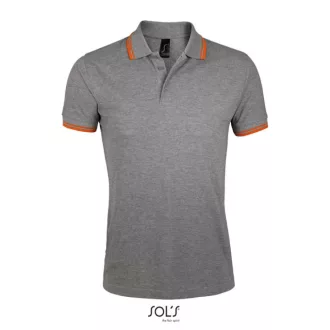   PASADENA férfi galléros póló kontrasztos csíkokkal, SOL'S SO00577, Grey Melange/Orange-S