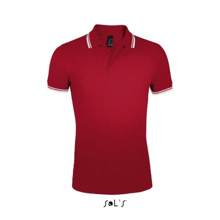 PASADENA férfi galléros póló kontrasztos csíkokkal, SOL'S SO00577, Red/White-2XL