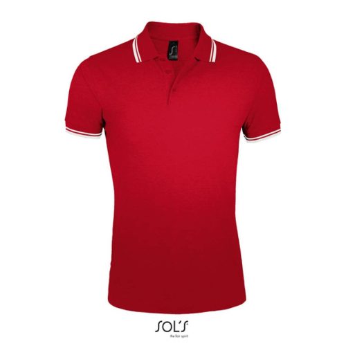 PASADENA férfi galléros póló kontrasztos csíkokkal, SOL'S SO00577, Red/White-3XL