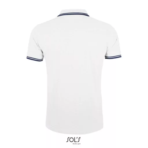 PASADENA férfi galléros póló kontrasztos csíkokkal, SOL'S SO00577, White/Navy-L