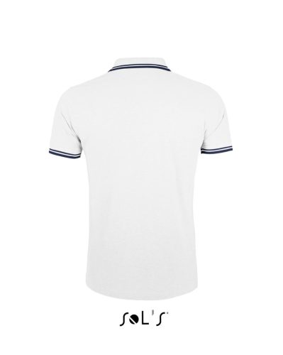PASADENA férfi galléros póló kontrasztos csíkokkal, SOL'S SO00577, White/Navy-S