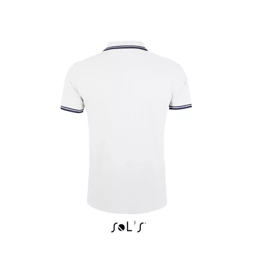 PASADENA férfi galléros póló kontrasztos csíkokkal, SOL'S SO00577, White/Navy-S