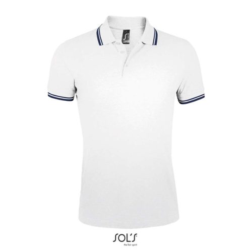 PASADENA férfi galléros póló kontrasztos csíkokkal, SOL'S SO00577, White/Navy-S