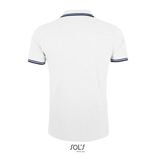 PASADENA férfi galléros póló kontrasztos csíkokkal, SOL'S SO00577, White/Navy-S