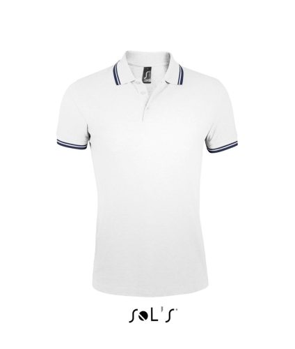 PASADENA férfi galléros póló kontrasztos csíkokkal, SOL'S SO00577, White/Navy-XL