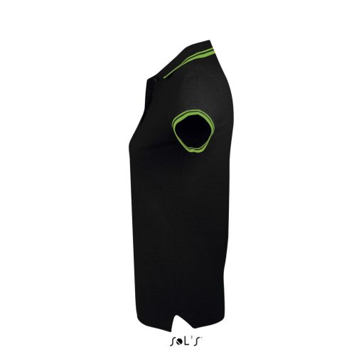 PASADENA Női galléros póló kontrasztos csíkokkal, SOL'S SO00578, Black/Lime-2XL
