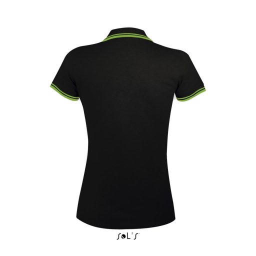 PASADENA Női galléros póló kontrasztos csíkokkal, SOL'S SO00578, Black/Lime-L