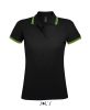 PASADENA Női galléros póló kontrasztos csíkokkal, SOL'S SO00578, Black/Lime-S