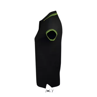   PASADENA Női galléros póló kontrasztos csíkokkal, SOL'S SO00578, Black/Lime-S