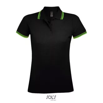   PASADENA Női galléros póló kontrasztos csíkokkal, SOL'S SO00578, Black/Lime-S