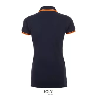   PASADENA Női galléros póló kontrasztos csíkokkal, SOL'S SO00578, French Navy/Neon Orange-S